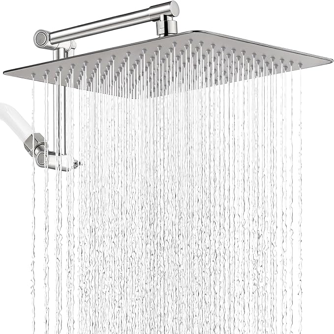 G-Promise 12 Inch All Metal Rain Shower Head with Extension Arm | Built to Last, Rust Resistant, Easy to Install, Adjustable, Full Body Coverage Large Rainfall Shower Head, Daily SPA