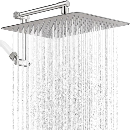 G-Promise 12 Inch All Metal Rain Shower Head with Extension Arm | Built to Last, Rust Resistant, Easy to Install, Adjustable, Full Body Coverage Large Rainfall Shower Head, Daily SPA