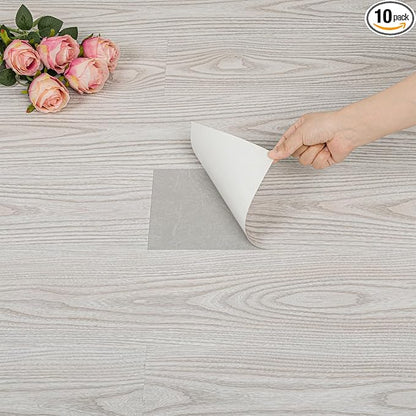 Peel and Stick Floor Tile Wood Grain Texture, Vinyl Flooring | Self-Adhesive and Waterproof, No Residue Flooring Roll for Bathroom, Kitchen, Bedroom (10-Pack Covers 15 Sq.Ft)