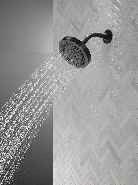 Delta 6-Setting Matte Black Shower Head with High Pressure Spray, 6 Inch Round Shower Head, Showerheads, 1.75 GPM Flow Rate, Matte Black 52535-BL