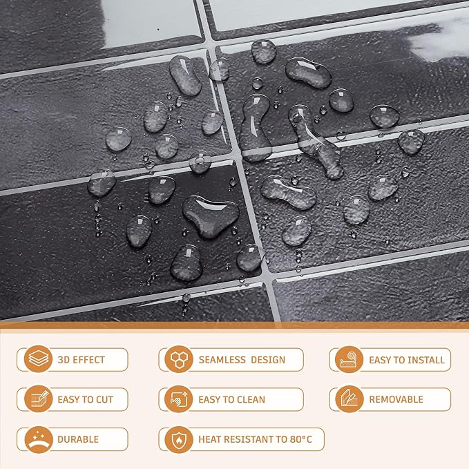 CRE8TIVE 16 Sheets Grey Straight Linear Peel and Stick Tile for Kitchen Bathroom Backsplash Peel and Stick Wall Tiles Waterproof 3D Rectangular Tile Stickers Removable Backsplash for Renters 12"x12"