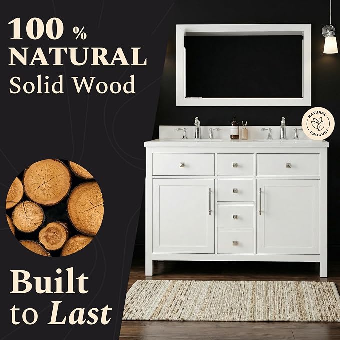 Lavanti Oakford 48 Inch Bathroom Vanity with Sink – Stylish White Vanity Bathroom with Storage Cabinet – Modern Bathroom Vanities with Double Vanity Sink & Quartz Countertop