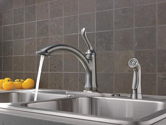 Delta Faucet Linden Single-Handle Kitchen Faucet with Side Sprayer, Brushed Nickel Kitchen Sink Faucet, Kitchen Faucet with Sprayer, Arctic Stainless 4453-AR-DST