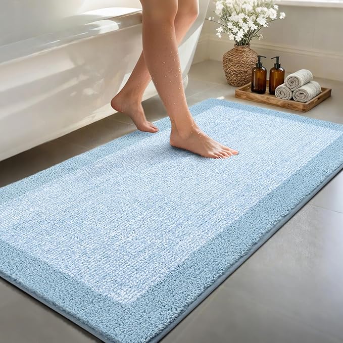 80x24 Large Bathroom Rugs Washable Non Slip, Light Blue Bath Mat for Bathroom Floor Tub, Soft Absorbent Quick Dry Mats for Shower, Bathtub,Home Decor