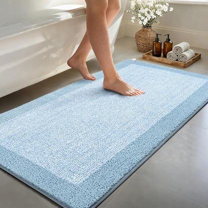80x24 Large Bathroom Rugs Washable Non Slip, Light Blue Bath Mat for Bathroom Floor Tub, Soft Absorbent Quick Dry Mats for Shower, Bathtub,Home Decor