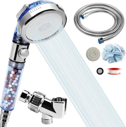 Filtered Shower Head - 59 Inch Expandable Handheld Hose, Leakproof Flexible Hose Extension, High Pressure Shower