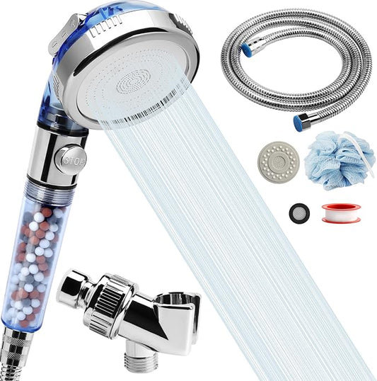 Filtered Shower Head - 59 Inch Expandable Handheld Hose, Leakproof Flexible Hose Extension, High Pressure Shower