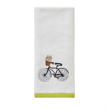 SKL Home by Saturday Knight Ltd. Flower Basket Bike Hand Towel (2-Pack), Wht | Soft, decorative velour. For use in the bathroom, kitchen or bar & makes a great gift.
