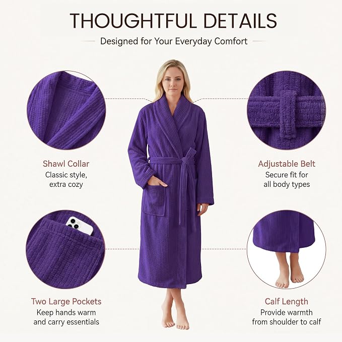PJGGZ Women's Shawl Collar Bathrobe, Soft Long Towel Robes for Women - Super Absorbent Quick Dry yet Warm