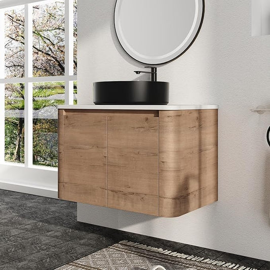Malwee 30" Floating Bathroom Vanity with Sink, 30 Inch Wall Mounted Bathroom Cabinet Combo, Modern Single Sink Bath Storage Vanity Set, with 2 Soft Close Doors and Ceramic Vessel Basin Top(30-CC