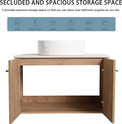 30" Floating Vanity with Sink, 30 Inch Bathroom Vanity with Sink, Modern Plywood Floating Cabinet with Sintered Stone Countertop and White Ceramic Basin, Soft Close Doors
