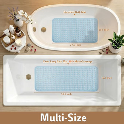 Yimobra Bathtub Mat Non Slip, 35"X16" Shower Mat with Strong Suction Cups & Drain Holes, Long Anti Slip Bath Tub Mat for Inside Shower, Machine Washable Fast Drying, Bathroom Essentials, Light Blue