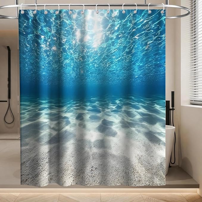 Modern Ocean Nautical Shower Curtain Summer Luxury Tropical Funky Nature | Trendy Shower Curtains for Bathroom, Waterproof Bath Curtain with Hooks Machine Washable Bathtub Curtains 72x78 Inch Blue