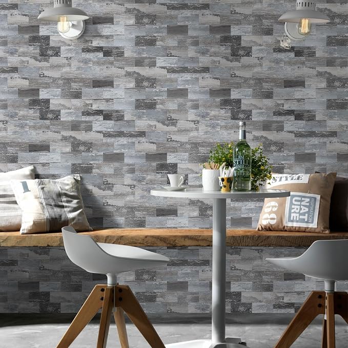Vamos Tile 100-Piece Peel and Stick Backsplash Seamless Tile,3''x6'' Distressed Wood PVC Subway Tile,Stick on Backsplash for Kitchen/Bathroom/Laundry Room