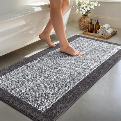Long 2x4 Ft (48''x24'') Bathroom Rugs Bath Mat, Non Slip Washable Large Bath Mats for Bathroom, Soft Absorbent Quick Dry Bath Rugs Kitchen Runner Rug for Shower, Hallway, Laundry, Tub(Grey)