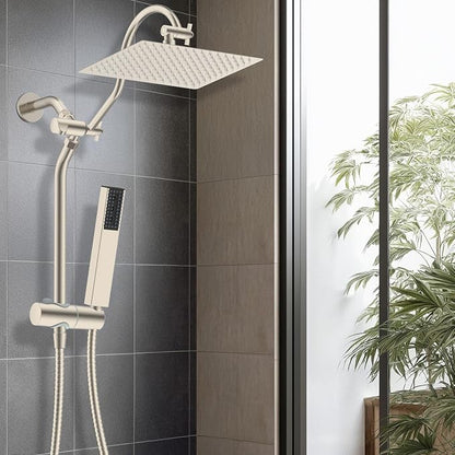 Hibbent 12'' Rainfall Showerhead with 4-mode Handheld Spray, Brushed Nickel | cUPC Certified High Pressure Showerhead Combo, 12'' Adjustable Extension Arm, Extension Bar, Easy Reach Holder, 71'' Hose