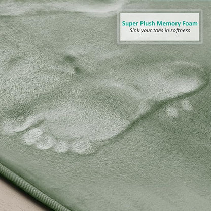 Clara Clark 3 Piece Bathroom Rugs, Velvet Memory Foam Bath Mat Set, Non-Slip Bath Rugs, Machine Wash, Dries Quickly, Ultra Soft Plush Bath Mats for Bathroom, 17 x 24/20 x 32 / Contour, Ice Green