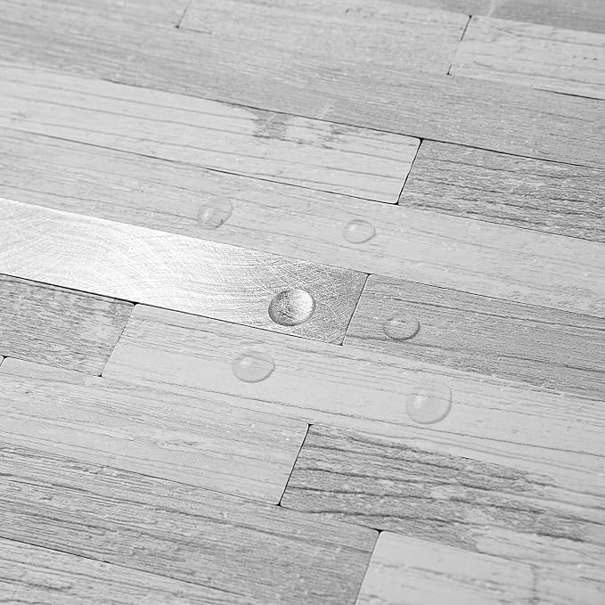 DICOFUN 10-Sheet Peel and Stick Backsplash Tile, White Birch PVC Mixed Metal Stick on Backsplash Tiles for Kitchen, 9.4 sq.ft