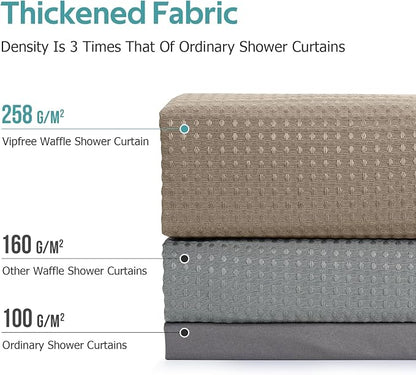 3 in 1 Shower Curtain Set, Waffle Shower Curtain and Liner Set with 12 Double Sided Shower Curtain Hooks, 258GSM Luxury Weighted Cloth Shower Curtains for Bathroom, 72 W x 84 H, Beige