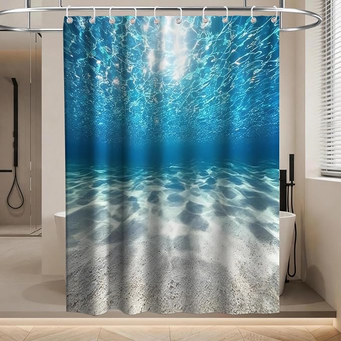 Modern Luxury Ocean Shower Curtain Tropical Nautical Aesthetic Funky Summer | Nature Shower Curtains for Bathroom, Waterproof Bath Curtain with Hooks Machine Washable Bathtub Curtains 60x72 Inch Blue