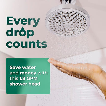 Winthorpe Conservation Rain Shower Head, Brushed Nickel, Round, Low Flow, High Pressure, 1.8 GPM Water Saving, 360 Degree, Eco and Energy Efficient Rainfall Showerhead