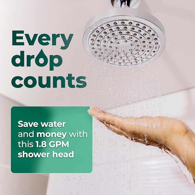 Winthorpe Conservation Rain Shower Head, Matte Black, Round, Low Flow, High Pressure, 1.8 GPM Water Saving, 360 Degree, Eco and Energy Efficient Rainfall Showerhead