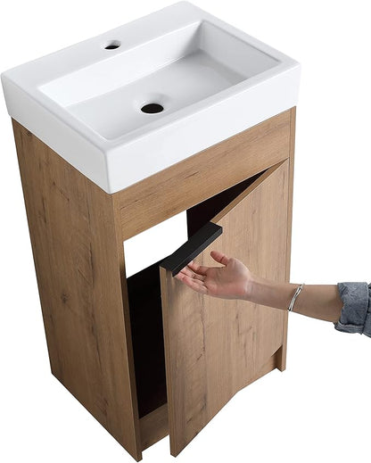 Malwee 18 Inch Bathroom Vanity with Sink, 18" Mordern Freestanding Bathroom Vanity, Floor Stand Single Sink Bath Vanity Combo, Brown Bathroom Cabinet Set with Soft Closing Door (MW01618IMO)
