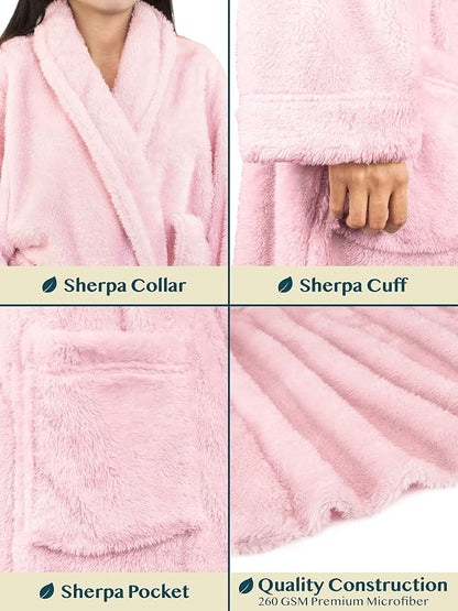 PAVILIA Premium Womens Plush Soft Robe, Fluffy Warm Fleece Sherpa Bathrobe | 260 GSM Shaggy Microfiber, Long Housecoat for Spa Shower Home College Dorm Lounging, Cozy Christmas Holiday Gift for Her