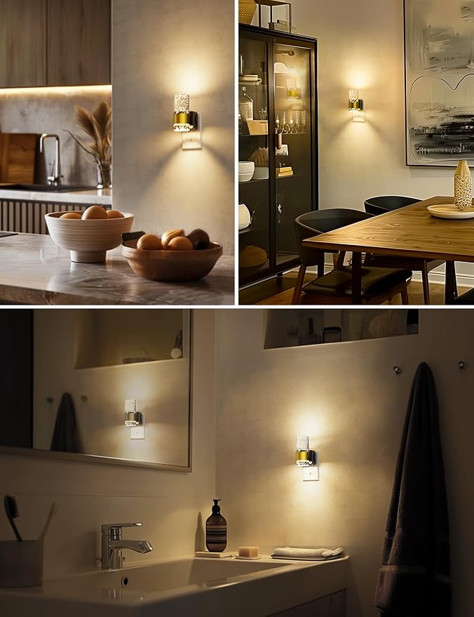 L LOHAS LED Night Light, Dimmable Night Lights Plug into Wall | 2 Pack Acrylic Nightlight, 0-100 LM Adjustable Brightness, 3000K Plug in Night Light, Dusk to Dawn Sensor, Bathroom Hallway