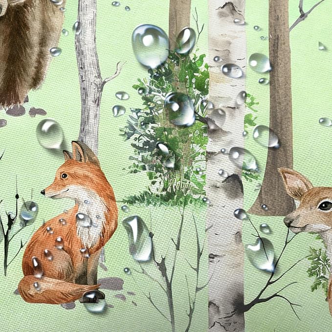 JAWO Rustic Forest Shower Curtains, Lodge Cabin Woodsy RV Shower Curtain, Wildlife Animals Woodland Campers Camping Bathroom Set with Hooks, 72X78 Inch, Moss Green