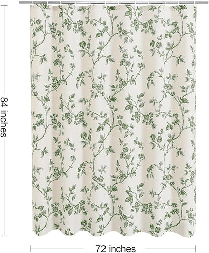 MitoVilla Extra Long Shower Curtain Set 72 x 84, Cotton Floral Cottagecore Spring Shower Curtains for Bathroom, Modern Farmhouse Country Plant Leaves Bathroom Décor