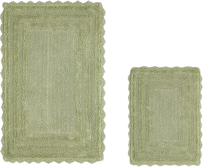 Better Trends Lilly Crochet Collection 100% Cotton 2 Piece Set (17" x 24" | 24" x 40") Bath Rug Set in Sage