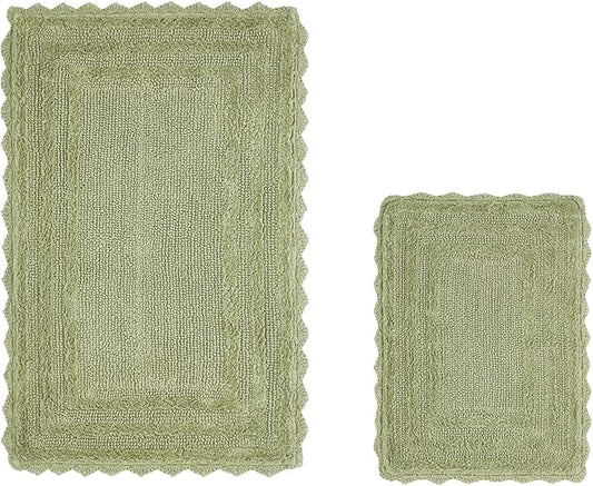 Better Trends Lilly Crochet Collection 100% Cotton 2 Piece Set (17" x 24" | 24" x 40") Bath Rug Set in Sage