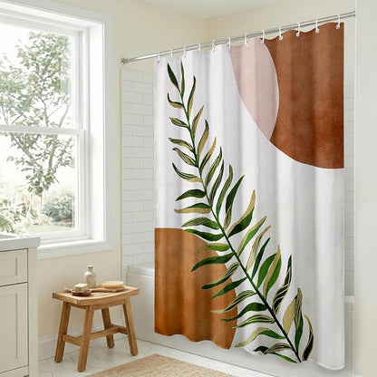Americanflat 71x74 Boho Shower Curtain - Water-Resistant Long Shower Curtain with Durable Metal Grommets and 12 Hooks - 100% Polyester - Terracotta, Forest Green, Olive Green, Cream and Soft Pink