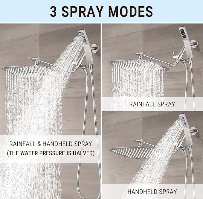 G-Promise All Metal 14" Rain Shower Head with Handheld for Bathroom Upgrade | All Metal, Built to Last, Easy Install, Adjustable Height & Angle for All Heights, Extra Long Hose, Modern Upgrade