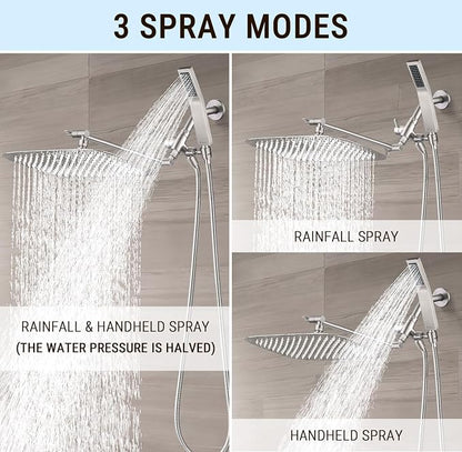 G-Promise All Metal 14" Rain Shower Head with Handheld for Bathroom Upgrade | All Metal, Built to Last, Easy Install, Adjustable Height & Angle for All Heights, Extra Long Hose, Modern Upgrade