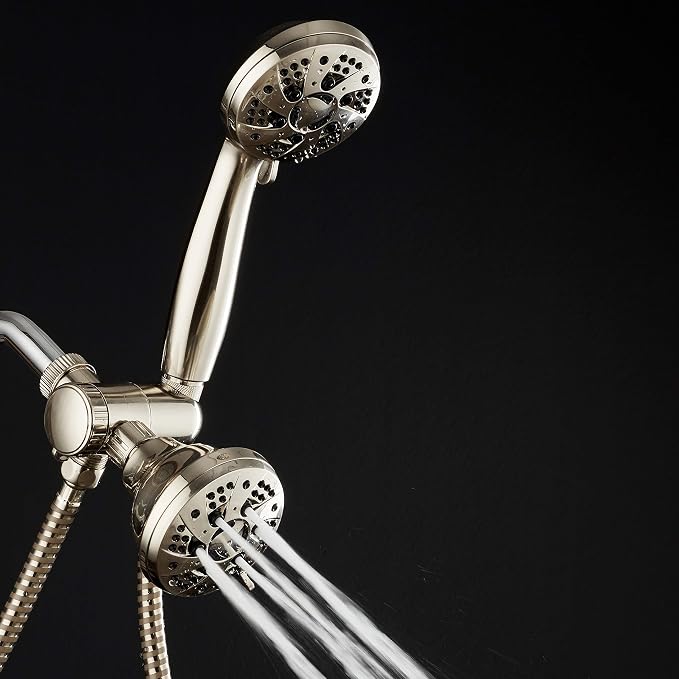 AquaDance Brushed Nickel High Pressure 3-way 48-setting Rain – Handheld Shower Head Combo – Angle Adjustable, Anti-Clog Jets, Tool-Free Installation - USA Standard Certified – Top U.S. Brand | Enjoy Two 6-Setting Rain & Hand Showerheads Separately or T...