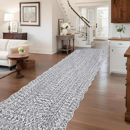 Imitation Braided Collection-Print Hallway Runners 2x10 Washable Area Rug, Farmhouse Rustic Area Rug with Non Slip Backing, Soft Low Pile Indoor Carpet Runners for Entryways, Laundry Room