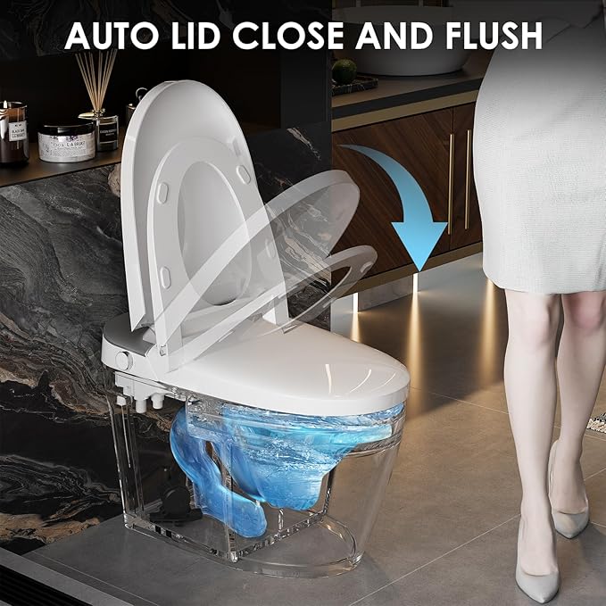 Smart Toilet, Bidet Toilet with Pump Assisted,Auto Dual Flush, Foam Shield, Foot Sensor Operation, 12-Inch Rough-In, Heated Bidet Seat, Warm Water & Dryer LED Display & Night Light (ST-A01)