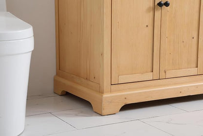 36" Pre-Assembled Bathroom Vanity with Sink, Solid Birch and MDF, Carrara White Marble Countertop Attached, Single Rectangle Porcelain Sink, 3 Soft-Close Drawers, Natural Wood