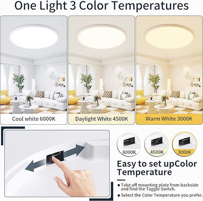 MOONSEA 24 Inch Flush Mount Ceiling Light Fixture 48W - 3000K/4500K/6000K Adjustable Round Large Kitchen Light Fixtures Ceiling 4800lm, Dimmable Light Fixtures for Bedroom, White