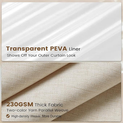BTTN 3 in 1 Shower Curtain Set - 78 Inch Long Linen Textured Polyester Shower Curtain and Clear Liner Set with Plastic Hook, Long Modern Waterproof Shower Curtain for Bathroom, Cream/Beige, 72x78