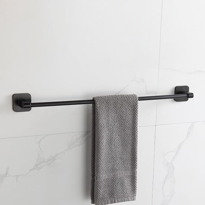 Matte Black Bathroom Accessories Set, 4 Pieces Bathroom Hardware Set, 24 inch Towel Bar, Towel Racks, Robe Towel Hooks, Toilet Paper Holder Wall Mounted Or Self-Adhesive,Stainless Steel and Plastic