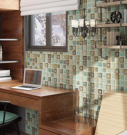 Livelynine Waterproof Wallpaper Peel and Stick Contact Paper Sage Green 15.8x394 Mosaic Tile Bathroom Wallpaper Stick on Vinyl Wrap Self Adhesive Wall Paper Roll for Kitchen Backsplash Shower