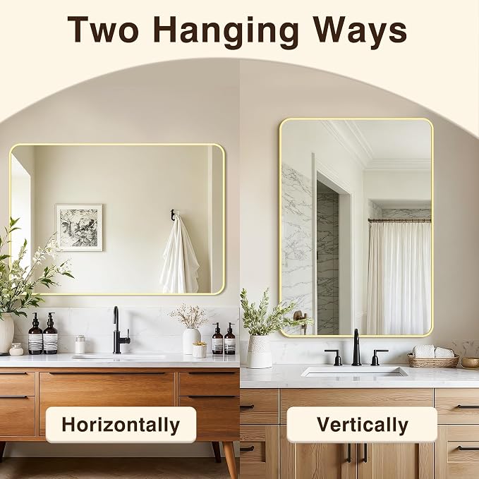 Vanity Bathroom Mirror, 40”x28” Gold Bathroom Mirror for Over Sink | HD Tempered Glass, Anti-Rust Frame, Vertical or Horizontal, Wall Mirrors for Bathroom Sink, Living Room, Entryway, Bedroom