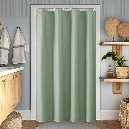 OWENIE Sage Green Shower Curtain for Bathroom 72 Inches Eatra Long, Elegant 3D Embossed Textured Cloth Waffle Shower Curtain, Modern Luxury Hotel Style, Water Repellent, Machine Washable, 48X72