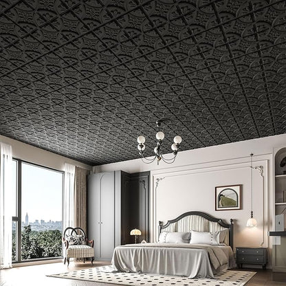 Art3d Drop Ceiling Tiles 2x2, Glue-up Ceiling Panel, Fancy Classic Style in Black
