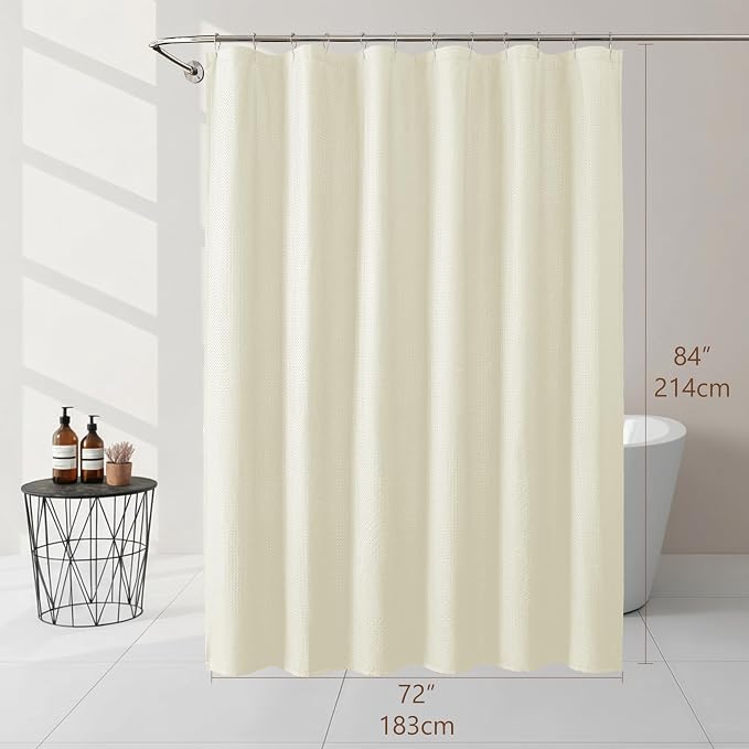 Cream Long Shower Curtain 84 Inch Length 1 Piece, Embossed Textured Soft Fabric Bathroom Shower Curtain, Water Repellent Machine Washable Cloth Hotel Spa Bath Decor, 72Wx84L Inches