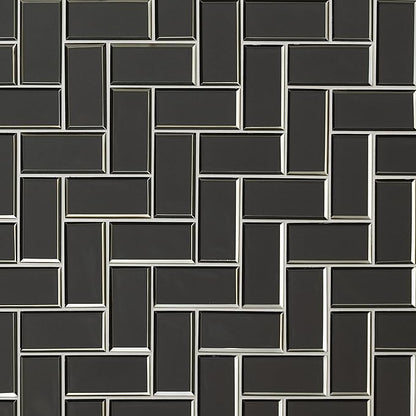 MSI Metallic Gray Bevel Herringbone Glass Tile for Kitchen Backsplash, Wall Tile for Bathroom, Accent Wall Tile, and Shower Wall Tile 13.86 in. x 11.08 in. Mesh-Mounted Mosaic Tile (10.6 sq. ft./case)