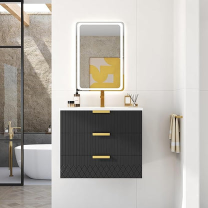 24 Inch Bathroom Vanity with Sink, Wall Mounted Bathroom Storage Cabinet with 2 Drawers, Floating Bathroom Vanities with Decor Line